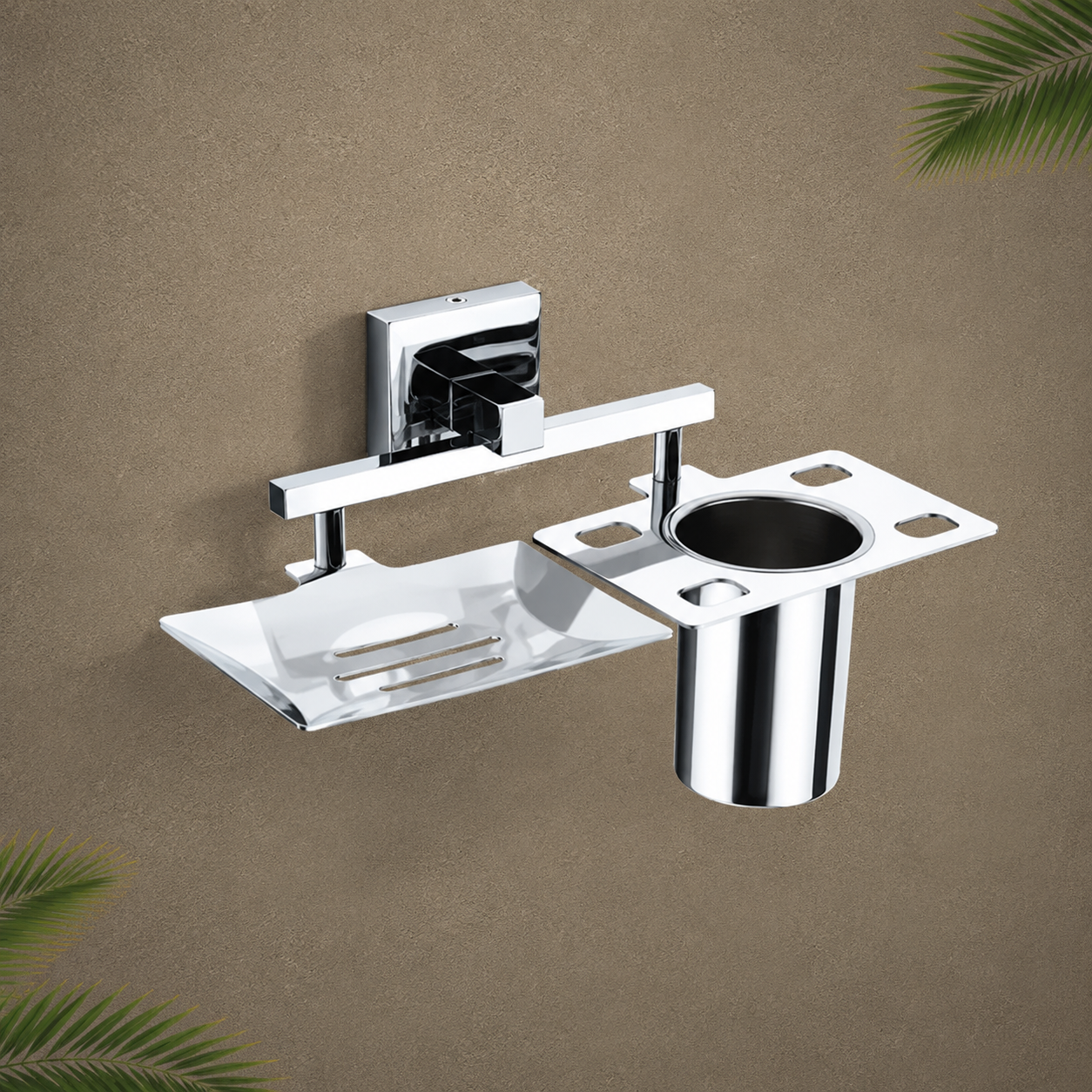 Soap Dish + Tum. Holder Square - CHROME FINISH